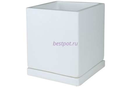 Горшок для цветов керамический с поддоном для цветов Белый кубик 15*15/h17см NK11/2